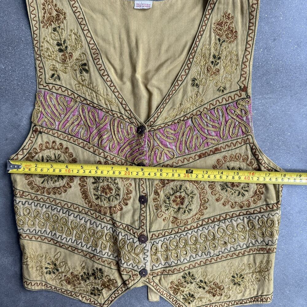 Boho Embroidered Festival Vest Mustard Gold Floral Tapestry Indie Top‎ Women - Picture 10 of 10